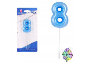 Świeczka Urodziny Balonowa Niebieska Cyfra 8 12cm