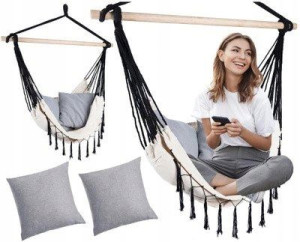 Hamak fotel wiszący balkon frędzle boho 2 poduszki