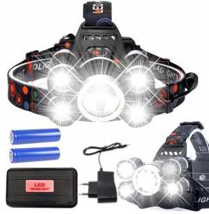 Latarka Czołowa 5x LED Cree T6 Mocna Czołówka Aku
