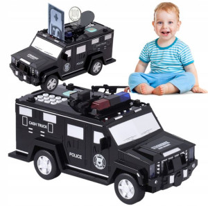 SKARBONKA SEJF na Monety Banknoty PIN AUTO POLICJA