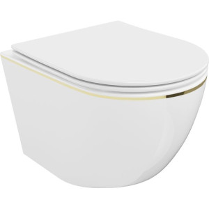 Mexen Lena miska wc Rimless z deską wolnoopadającą slim, biała/złota linia