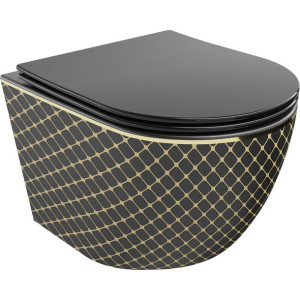 Mexen Lena miska wc Rimless z deską wolnoopadającą slim, czarna/złota