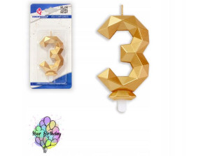 Świeczka Urodziny Geometryczna Cyfra 3 Złoto 10cm