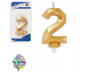 Świeczka Urodziny Geometryczna Cyfra 2 Złoto 10cm