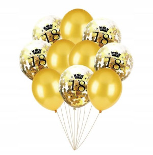 Zestaw balonów 18 urodziny z konfetti złoty 30 cm