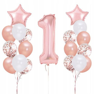 Zestaw balonów 1 Roczek rose gold 19 szt. URODZINY