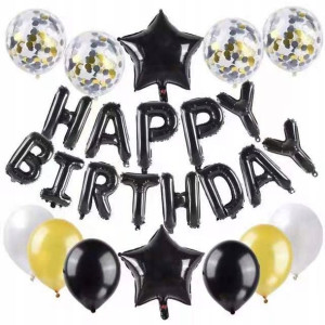 Zestaw balonów Happy Birthday Czarno-Złoty