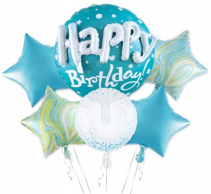 Zestaw balonów Happy Birthday 3D BLUE Urodziny