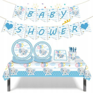 Zestaw na Baby Shower Słonik niebieski na 8 ossób
