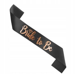 Szarfa Bride To Be czarna 160 cm rose gold