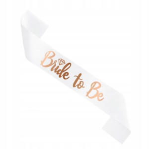 Szarfa biała napis Bride To Be rose gold 160 cm