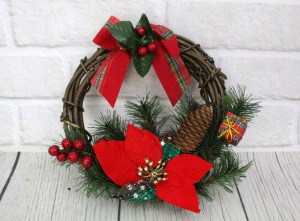 Stroik wianek bożonarodzeniowy 25 cm czerwony