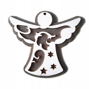 Zawieszka świąteczna ANIOŁEK drewno brokat 13 cm