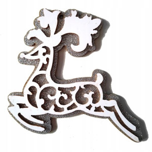 Zawieszka świąteczna RENIFER drewno brokat 13 cm