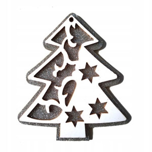 Zawieszka świąteczna CHOINKA drewno brokat 13 cm