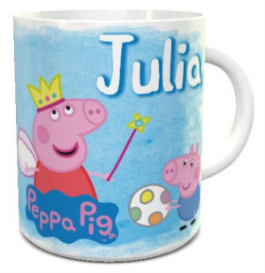 Kubek z imieniem Świnka Peppa na rowerze