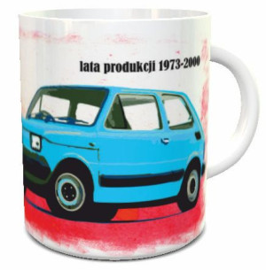 Fiat 126p niebieski - kubek prezent z maluchem