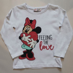 Biała bluzka z długim rękawem Minnie r. 74/80 brokat serce