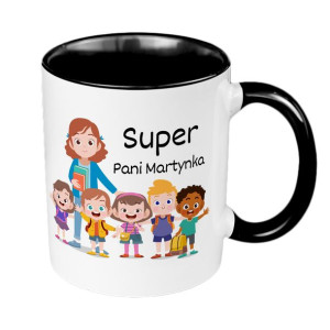Kubek 330 ml dla Przedszkolanki "Super Pani" - czarny.