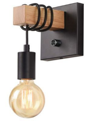 Kinkiet ścienny Loft / Lampa ścienna - czarno-drewniany