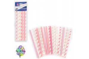 Słomki Papierowe Różowe ,wzorki 20szt 20cm