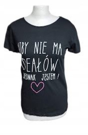 t-shirt bluzka CZARNA ,NIBY NIE MA IDEAŁÓW A ..''M