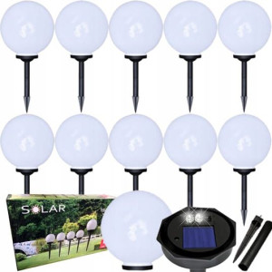 10x Lampa ogrodowa KULA LED SOLARNA BIAŁA 10cm 2di