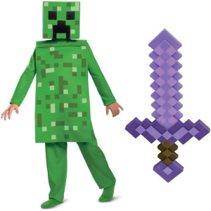 Kostium Minecraft Strój karnawałowy Creeper 137-149 cm 10-12 lat + Netherit
