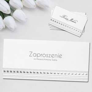 Zaproszenia komunijne z przetłoczeniem i srebrną folią