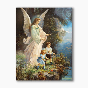 Nowoczesny obraz religijny plexi, Anioł Stróż z dziećmi
