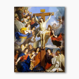 Ukrzyżowany Chrystus z aniołami, nowoczesny obraz religijny plexi