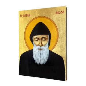 Ikona drewniana religijna ze złoceniem św. Charbel (Szarbel)