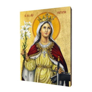 Ikona drewniana religijna ze złoceniem święta Katarzyna Aleksandryjska