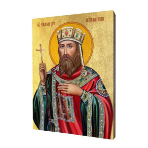 Ikona drewniana religijna ze złoceniem święty Konstantyn Wielki