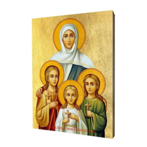 Ikona drewniana religijna ze złoceniem święta Zofia z córkami: Wiara, Nadzi