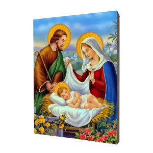 Ikona drewniana religijna ze złoceniem złocona Święta Rodzina