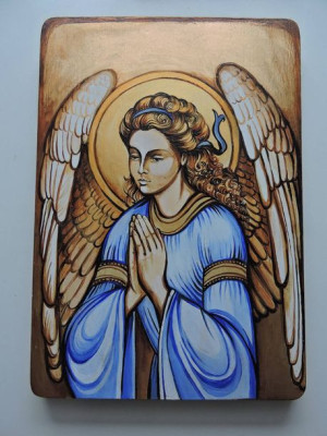 Ikona ręcznie pisana Anioł Stróż 17 x 24 cm