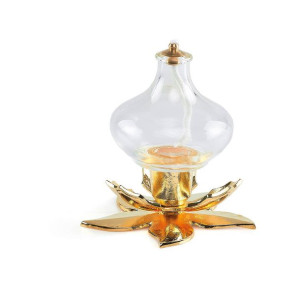 Lampa oliwna szklana z podstawą kwiat lotosu