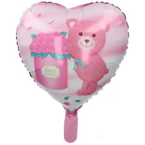 Balon 18" Serce Różowe Miś Na Walentynki