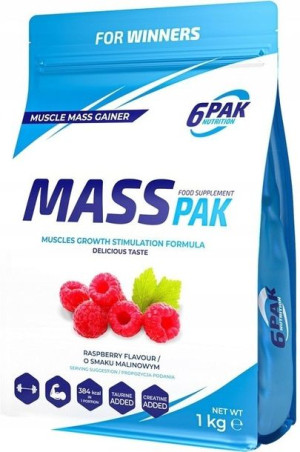 Mass PAK Gainer 6PAK 1000g Budowanie Masy Malina