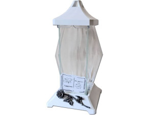 Znicz lampion MUSZLA DUŻA SREBRNO BIAŁA