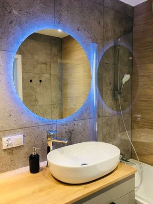 Lustro Led Loft Okrągłe 80 Cm Podświetlane Z Czarną Ramką