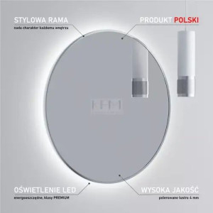Lustro Okrągłe Led 60 Podświetlane Z Srebrną Ramą