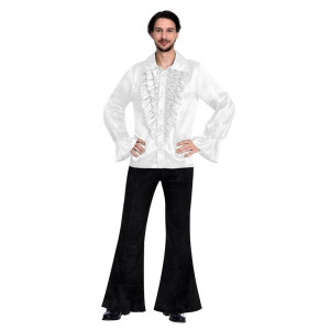 Koszula Disco Satyna Biała Z Żabotem - Xl