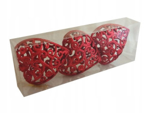 Bombki ażurowe SERCA CZERWONE 10,5cm | 3szt