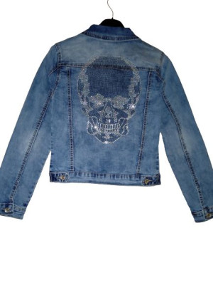 Kurtka Katana Jeans Czaszka Skull Cyrkonie L