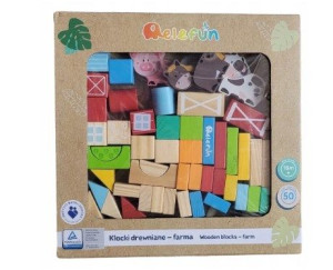Elefun W60844 Klocki drewniane FARMA 50 elementów