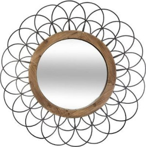 Lustro 90 cm drewno metal ażurowe kwiat