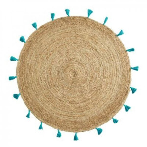 Dywan Ø 120 cm okrągły z juty BOHO turkus HIT