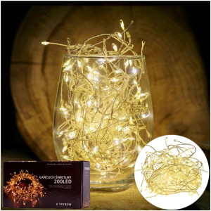 Lampki LED łańcuch druciki girlanda sopelki ślub wesele 6m 200LED ciepły bi